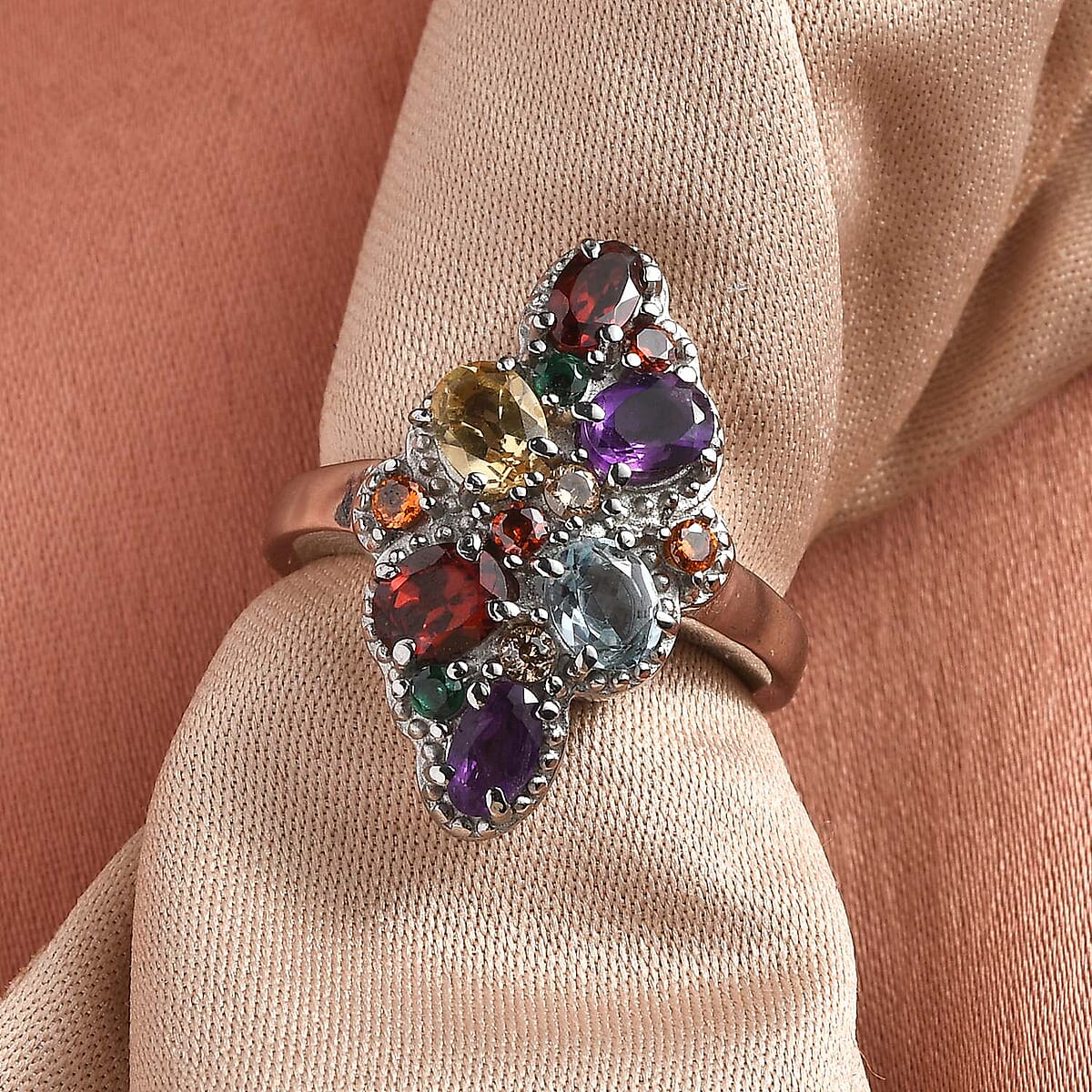 Multi Gemstone 2.85 ctw Ring in Stainless Steel (Size 6.0) image number 1