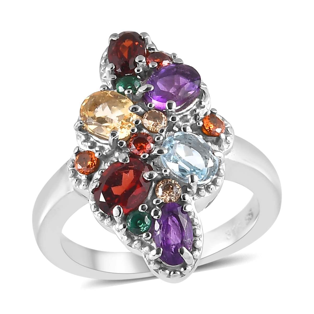 Multi Gemstone 2.85 ctw Ring in Stainless Steel (Size 8.0) image number 0