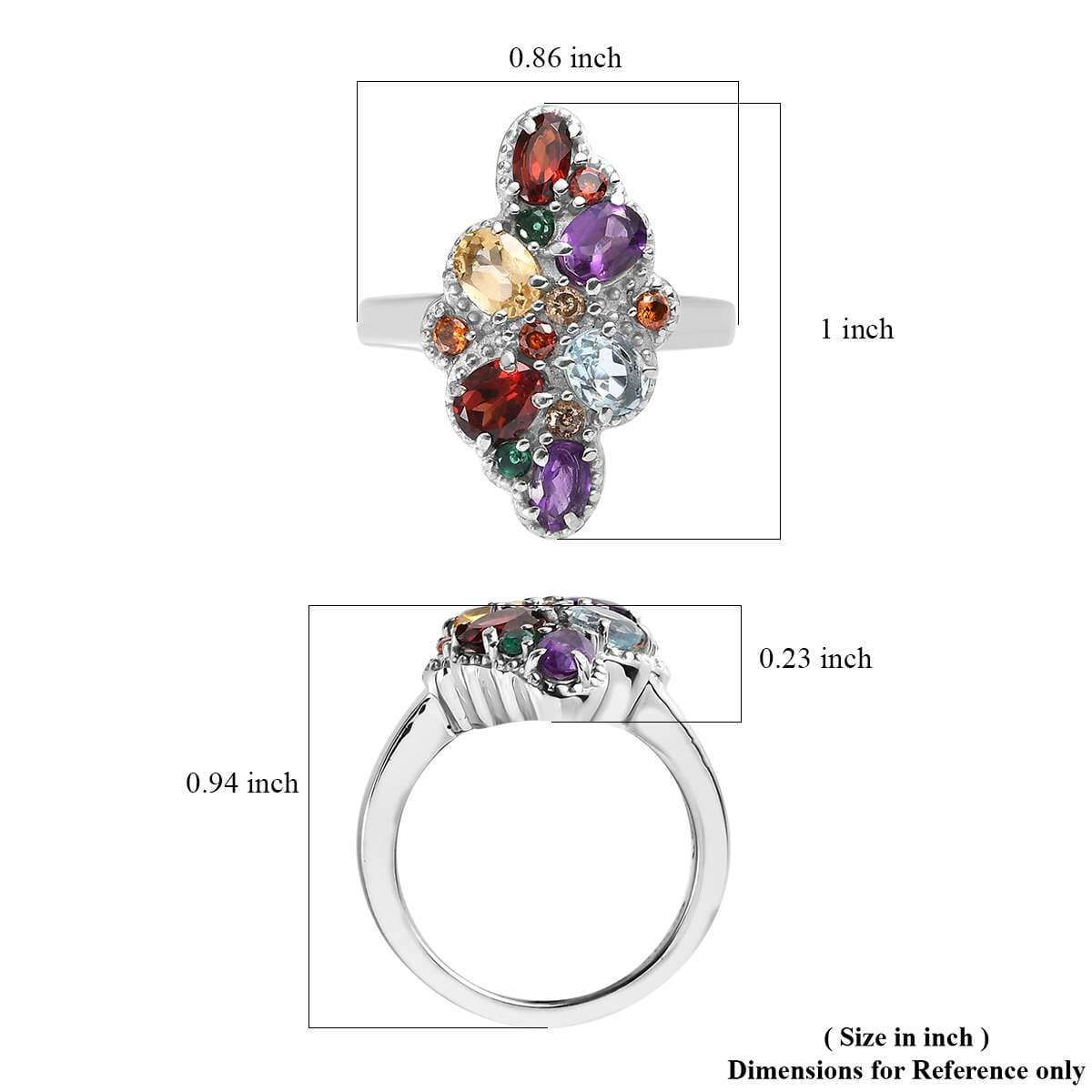 Multi Gemstone 2.85 ctw Ring in Stainless Steel (Size 8.0) image number 5