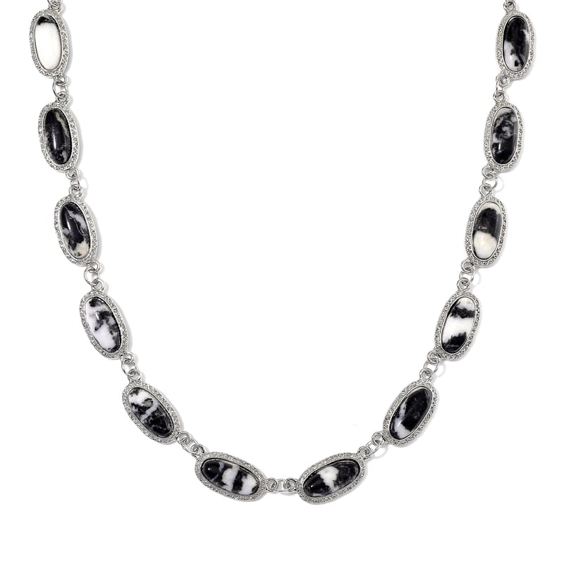 Grey Zebra Jasper 170.00 ctw Necklace 18-20 Inches in Silvertone