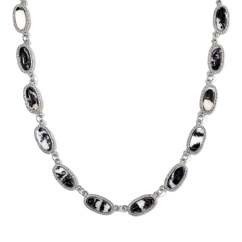 Grey Zebra Jasper 170.00 ctw Necklace 18-20 Inches in Silvertone