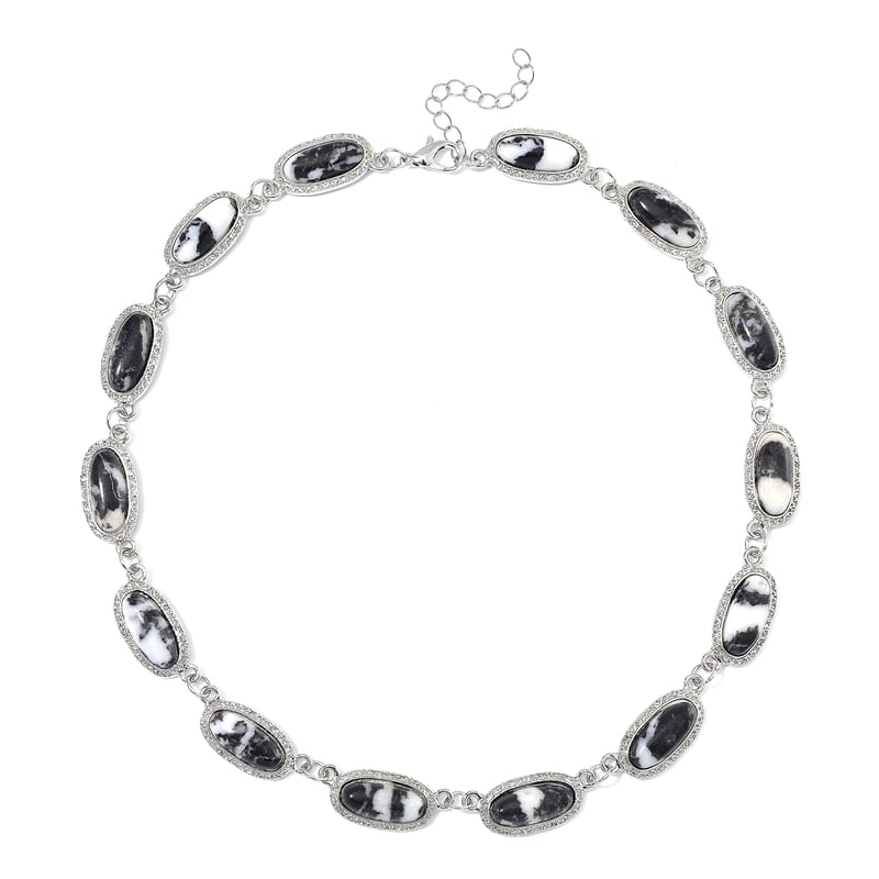 Grey Zebra Jasper 170.00 ctw Necklace 18-20 Inches in Silvertone