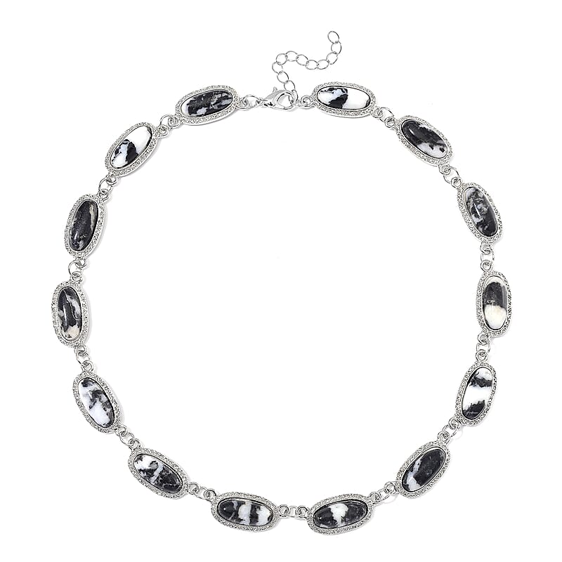 Grey Zebra Jasper 170.00 ctw Necklace 18-20 Inches in Silvertone