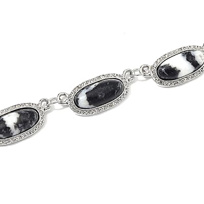 Grey Zebra Jasper 170.00 ctw Necklace 18-20 Inches in Silvertone