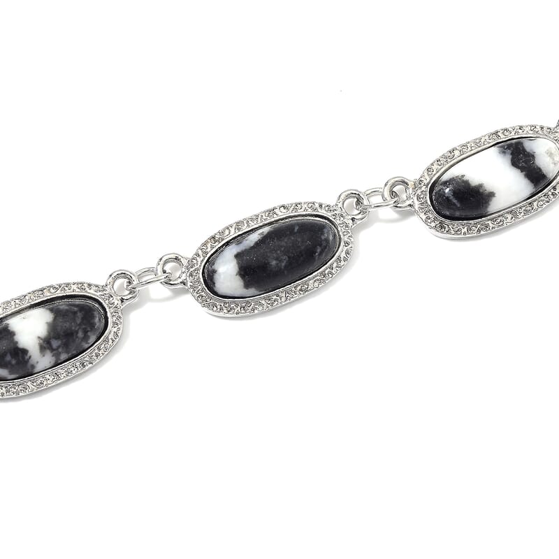 Grey Zebra Jasper 170.00 ctw Necklace 18-20 Inches in Silvertone