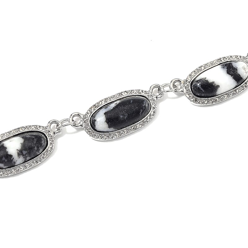 Grey Zebra Jasper 170.00 ctw Necklace 18-20 Inches in Silvertone