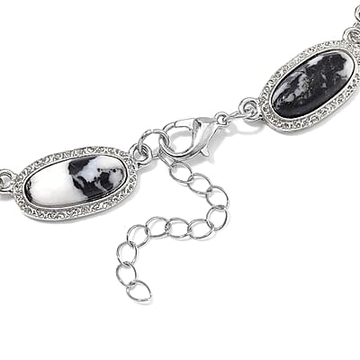Grey Zebra Jasper 170.00 ctw Necklace 18-20 Inches in Silvertone