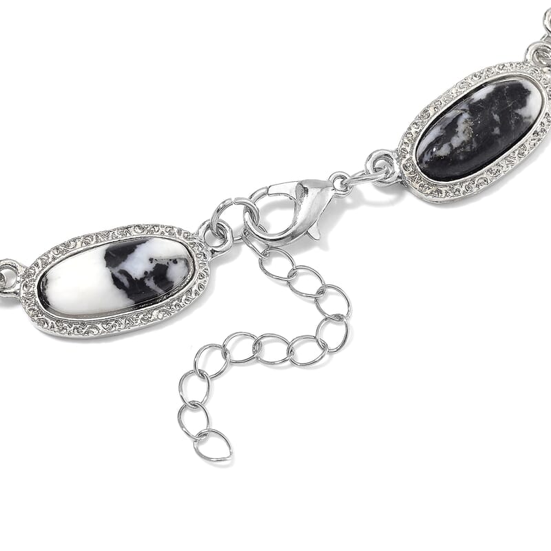 Grey Zebra Jasper 170.00 ctw Necklace 18-20 Inches in Silvertone