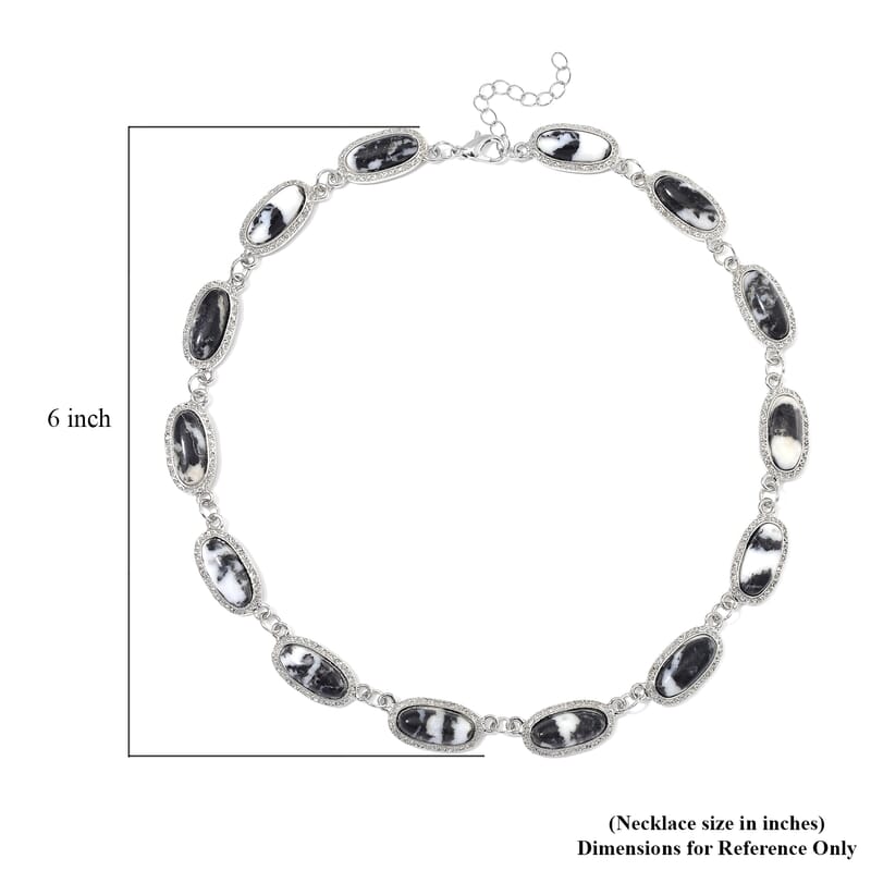 Grey Zebra Jasper 170.00 ctw Necklace 18-20 Inches in Silvertone