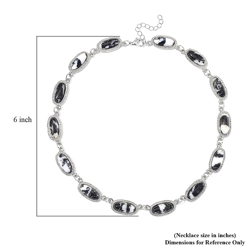 Grey Zebra Jasper 170.00 ctw Necklace 18-20 Inches in Silvertone