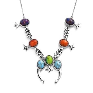 Mojave Multi Color Turquoise 18.65 ctw Squash Blossom Necklace 18 Inches in Stainless Steel