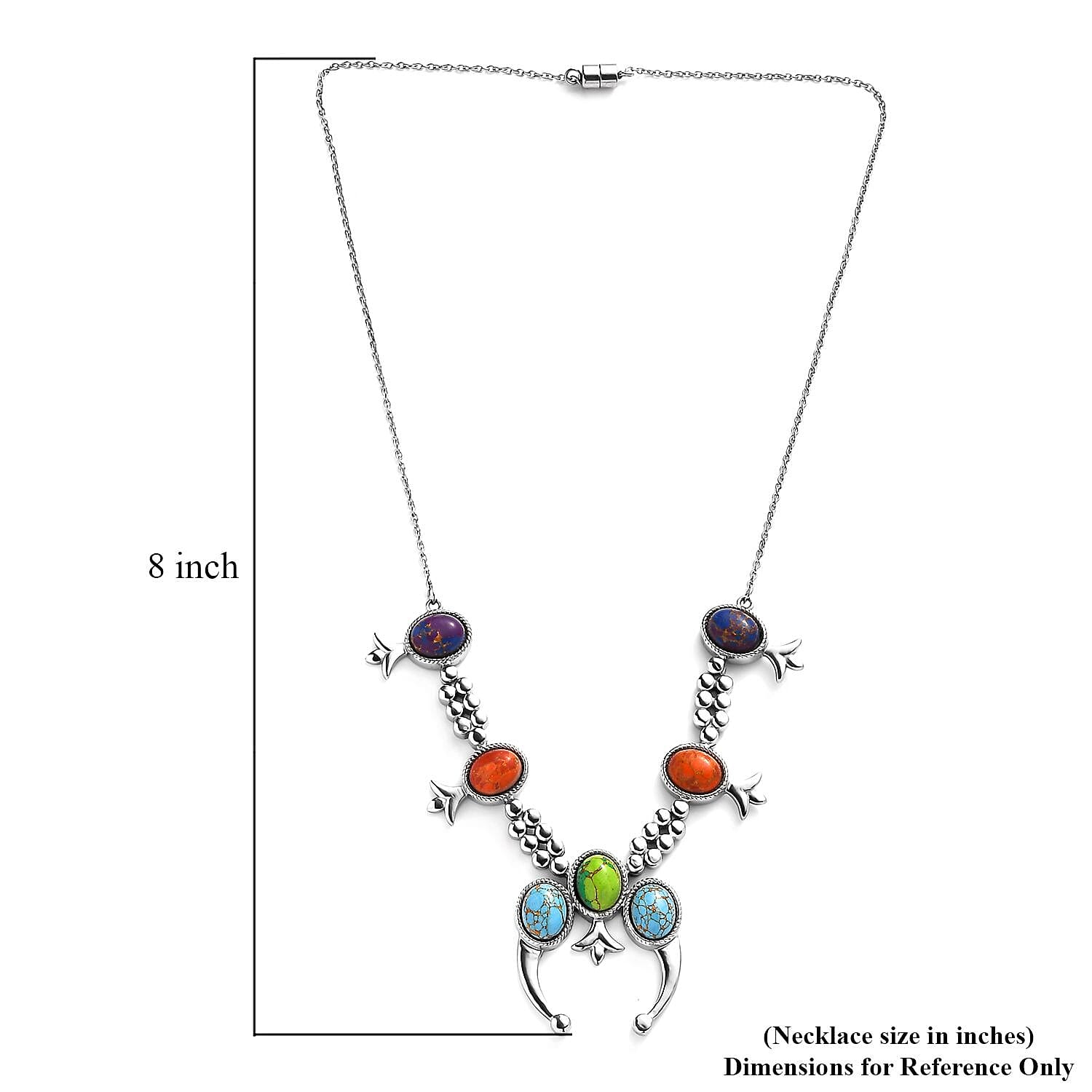 Mojave Multi Color Turquoise 18.65 ctw Squash Blossom Necklace 18 Inches in Stainless Steel