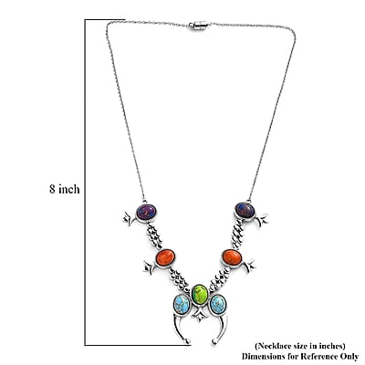 Mojave Multi Color Turquoise 18.65 ctw Squash Blossom Necklace 18 Inches in Stainless Steel