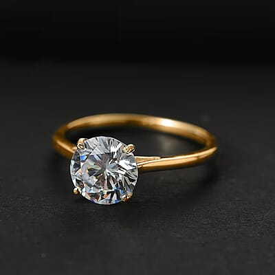 J Francis Embellished with Zirconia by Swarovski 3.40 ctw Solitaire Ring in 18K Vermeil Yellow Gold Over Sterling Silver (Size 10.0)