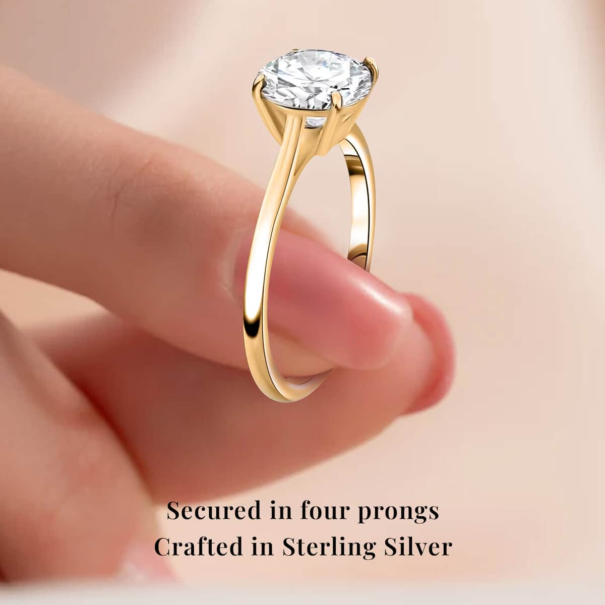 J Francis Embellished with Zirconia by Swarovski 3.40 ctw Solitaire Ring in 18K Vermeil Yellow Gold Over Sterling Silver (Size 10.0) (Del. in 10-12 Days) image number 3