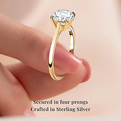 J Francis Embellished with Zirconia by Swarovski 3.40 ctw Solitaire Ring in 18K Vermeil Yellow Gold Over Sterling Silver (Size 10.0)