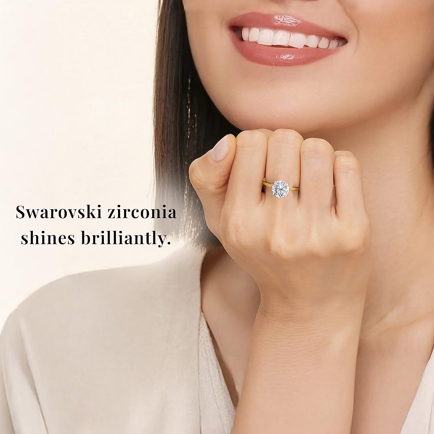 J Francis Embellished with Zirconia by Swarovski 3.40 ctw Solitaire Ring in 18K Vermeil Yellow Gold Over Sterling Silver (Size 10.0)