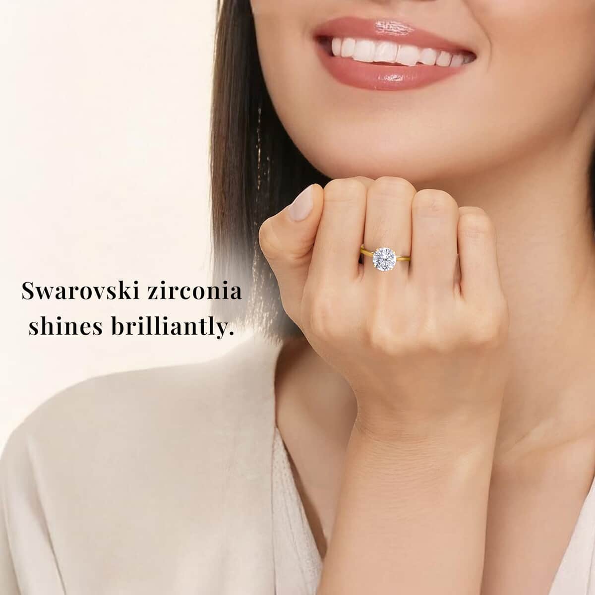 J Francis Embellished with Zirconia by Swarovski 3.40 ctw Solitaire Ring in 18K Vermeil Yellow Gold Over Sterling Silver (Size 10.0) (Del. in 10-12 Days) image number 4