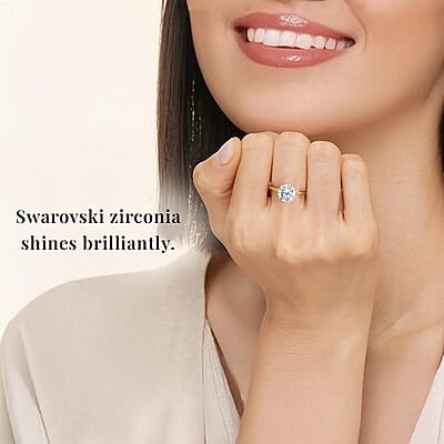 J Francis Embellished with Zirconia by Swarovski 3.40 ctw Solitaire Ring in 18K Vermeil Yellow Gold Over Sterling Silver (Size 10.0)