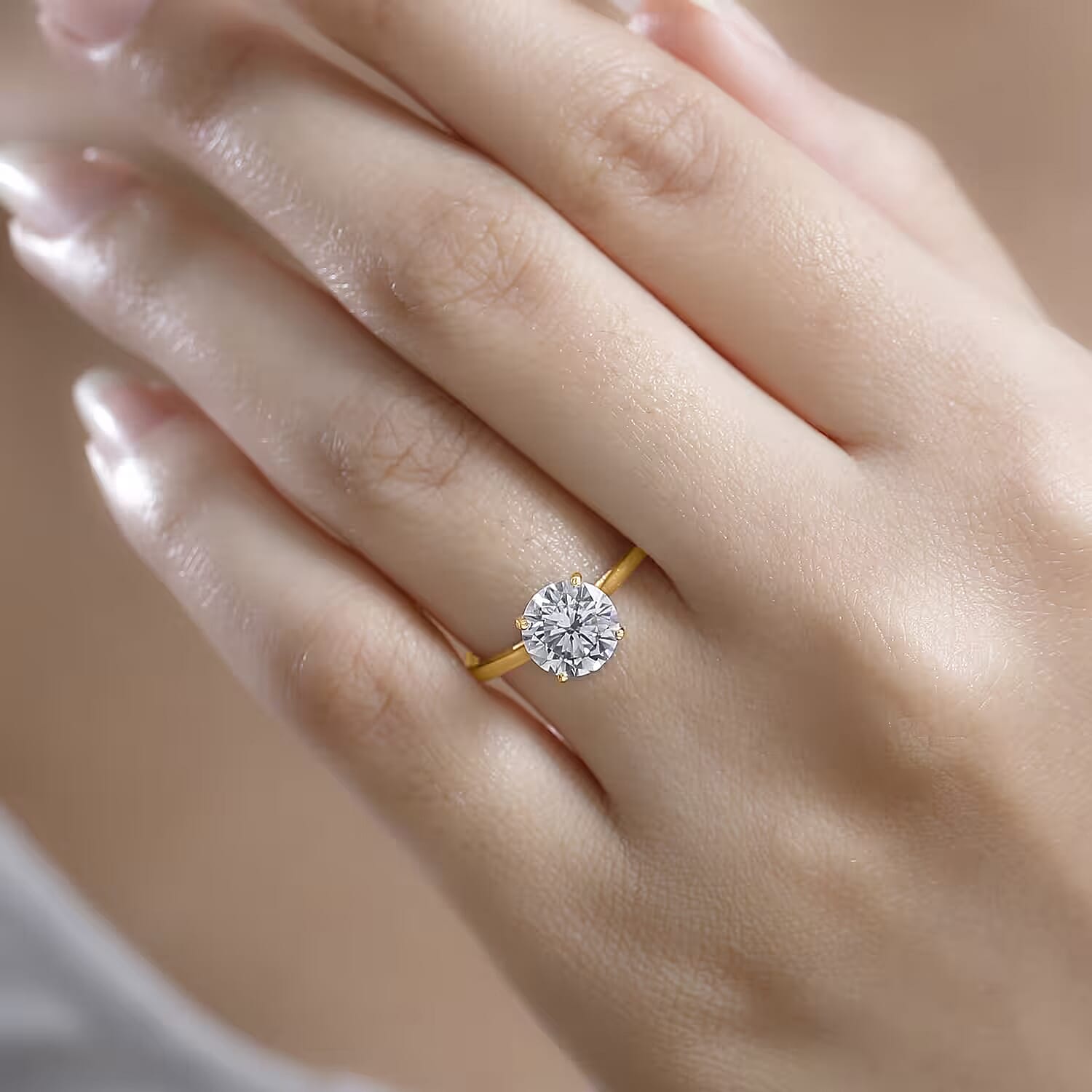 J Francis Embellished with Zirconia by Swarovski 3.40 ctw Solitaire Ring in 18K Vermeil Yellow Gold Over Sterling Silver (Size 10.0)