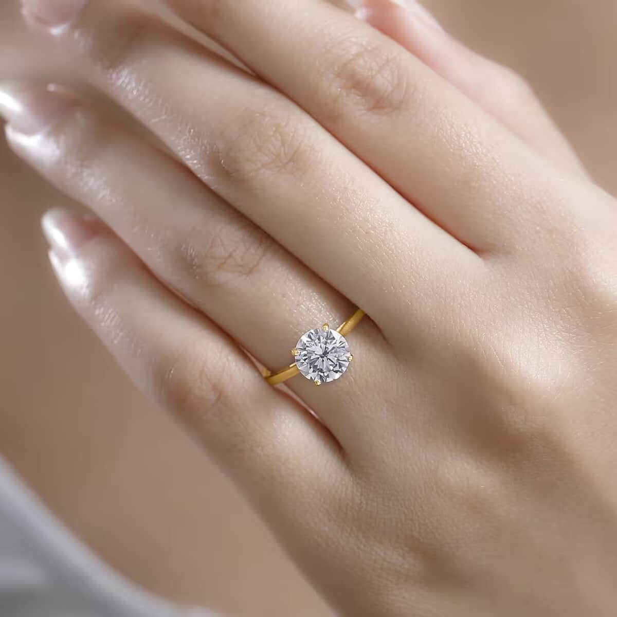 J Francis Embellished with Zirconia by Swarovski 3.40 ctw Solitaire Ring in 18K Vermeil Yellow Gold Over Sterling Silver (Size 10.0) (Del. in 10-12 Days) image number 5