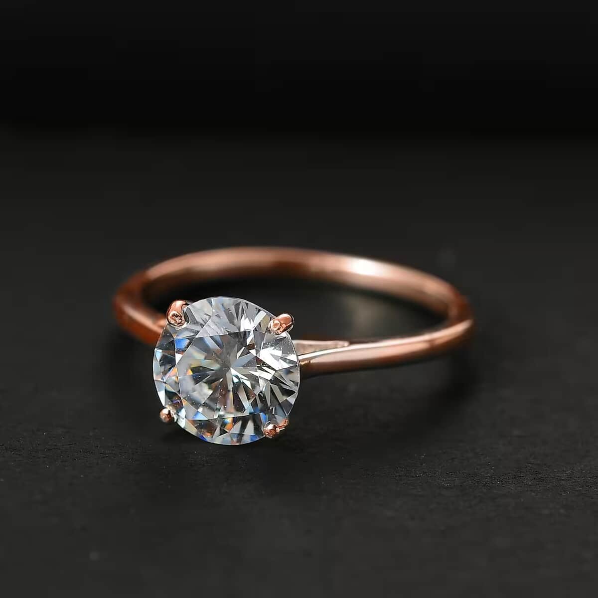 J Francis Embellished with Zirconia by Swarovski 3.40 ctw Solitaire Ring in 18K Vermeil Rose Gold Over Sterling Silver (Size 10.0) image number 1