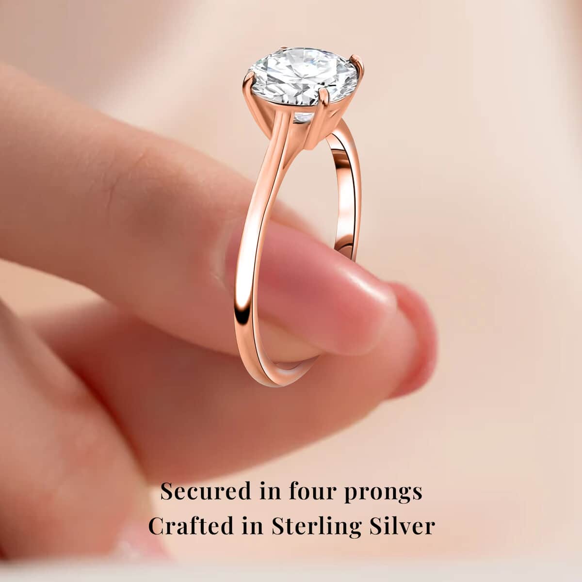 J Francis Embellished with Zirconia by Swarovski 3.40 ctw Solitaire Ring in 18K Vermeil Rose Gold Over Sterling Silver (Size 10.0) image number 3