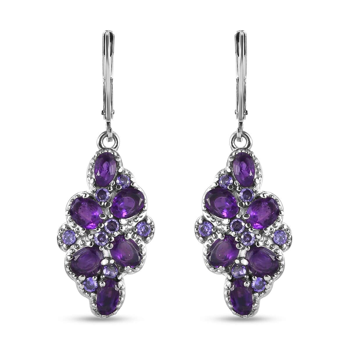 African Amethyst and Simulated Purple Diamond 4.20 ctw Earrings in Stainless Steel image number 0