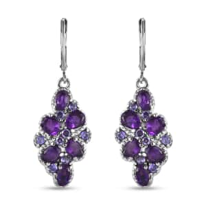 African Amethyst and Simulated Purple Diamond 4.20 ctw Earrings in Stainless Steel