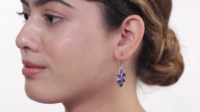 African Amethyst and Simulated Purple Diamond 4.20 ctw Earrings in Stainless Steel