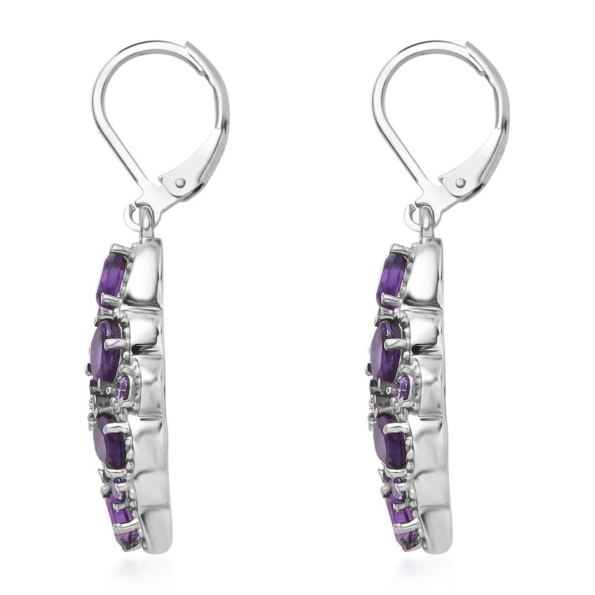 African Amethyst and Simulated Purple Diamond 4.20 ctw Earrings in Stainless Steel image number 3