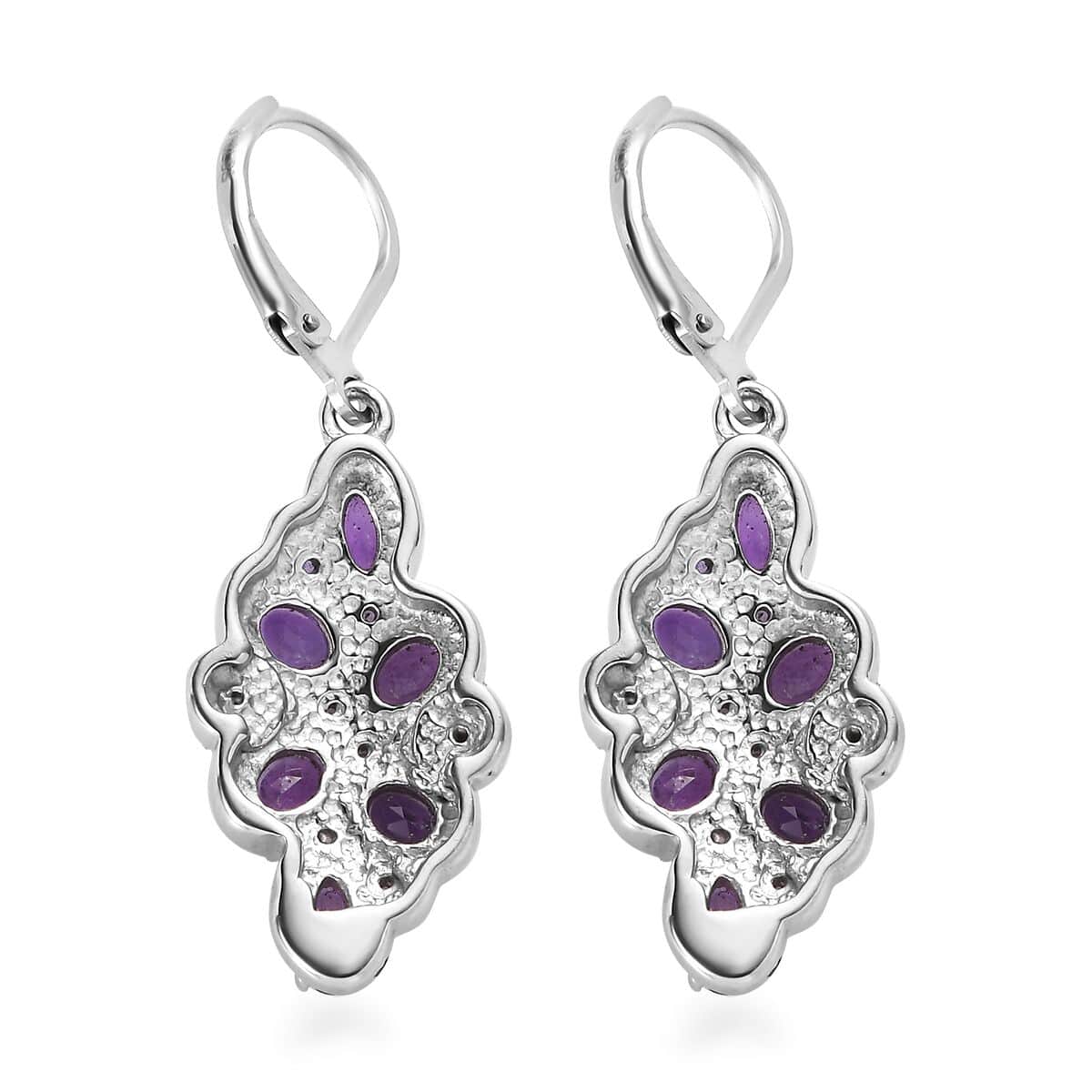 African Amethyst and Simulated Purple Diamond 4.20 ctw Earrings in Stainless Steel image number 4