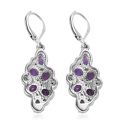 African Amethyst and Simulated Purple Diamond 4.20 ctw Earrings in Stainless Steel