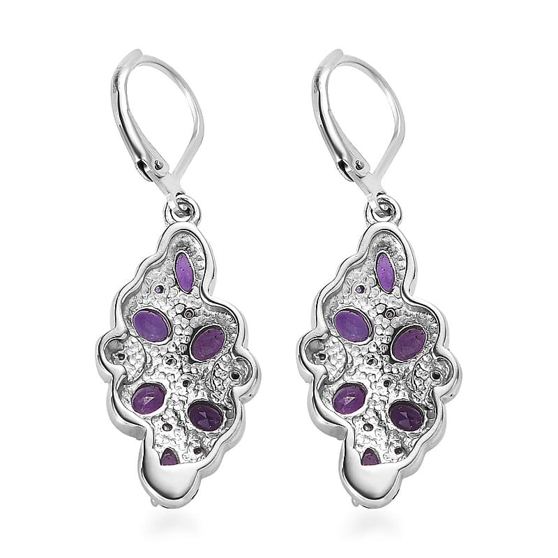 African Amethyst and Simulated Purple Diamond 4.20 ctw Earrings in Stainless Steel