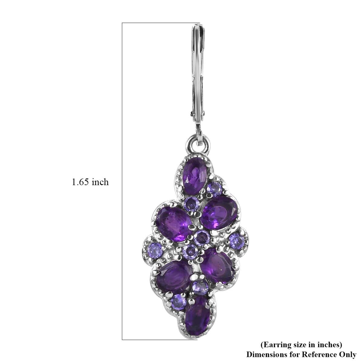 African Amethyst and Simulated Purple Diamond 4.20 ctw Earrings in Stainless Steel image number 5