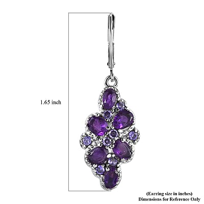 African Amethyst and Simulated Purple Diamond 4.20 ctw Earrings in Stainless Steel