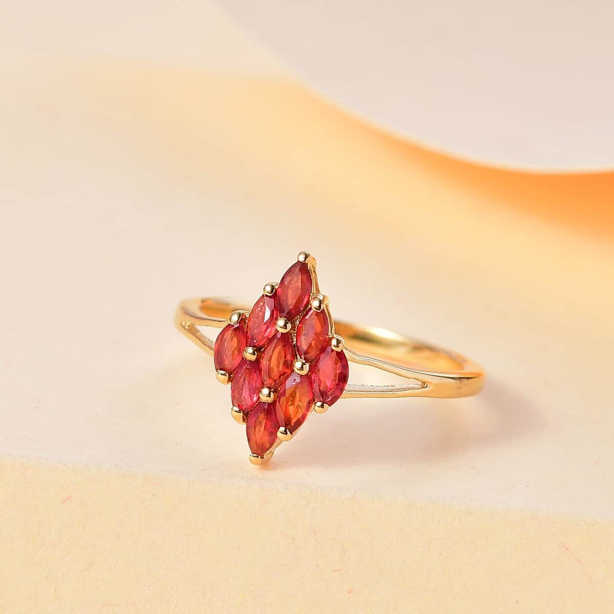 Premium Red Sapphire 1.00 ctw Scarlet Flame Ring in 18K Vermeil Yellow Gold Over Sterling Silver (Size 7.0) image number 1