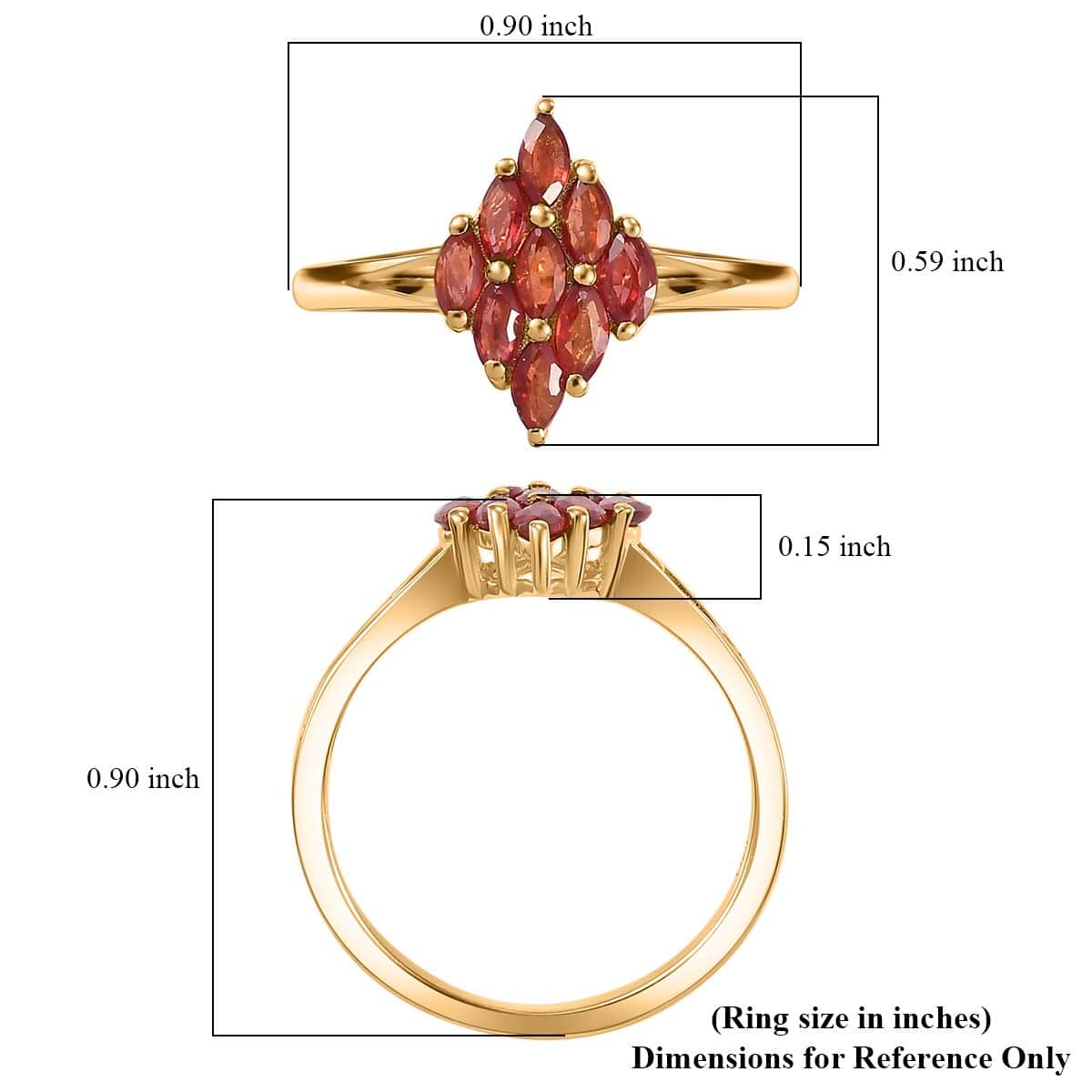 Premium Red Sapphire 1.00 ctw Scarlet Flame Ring in 18K Vermeil Yellow Gold Over Sterling Silver (Size 7.0) image number 5