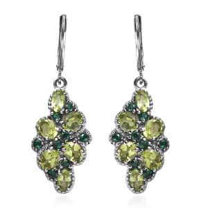 Peridot and Green Simulated Green Diamond 4.70 ctw Earrings in Stainless Steel