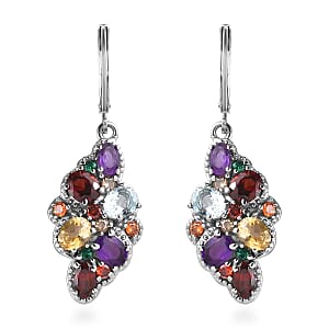 Multi Gemstone 5.20 ctw Cluster Earrings in Stainless Steel