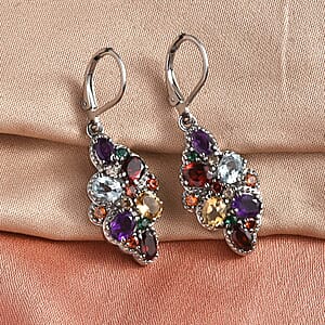 Multi Gemstone 5.20 ctw Cluster Earrings in Stainless Steel