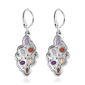 Multi Gemstone 5.20 ctw Cluster Earrings in Stainless Steel