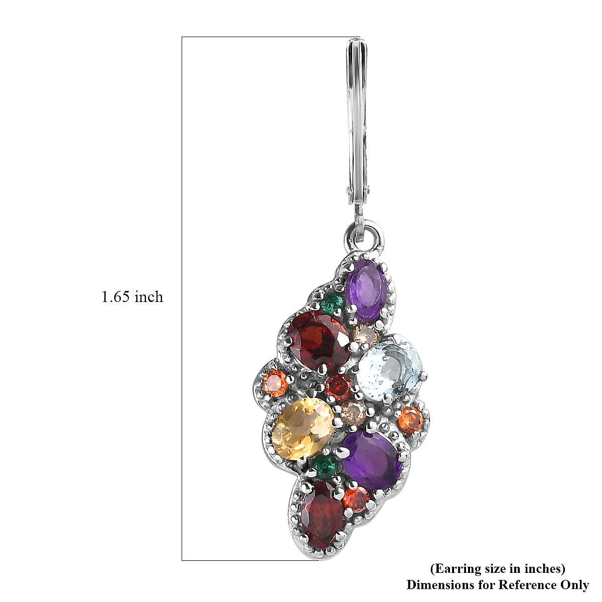 Multi Gemstone 5.20 ctw Cluster Earrings in Stainless Steel