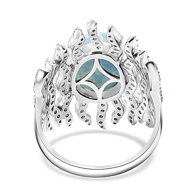 Natural Green Larimar and Multi Gemstone 9.35 ctw Ocean Embrace Ring in Rhodium Over Sterling Silver (Size 10.0)