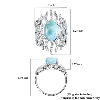 Natural Green Larimar and Multi Gemstone 9.35 ctw Ocean Embrace Ring in Rhodium Over Sterling Silver (Size 10.0)