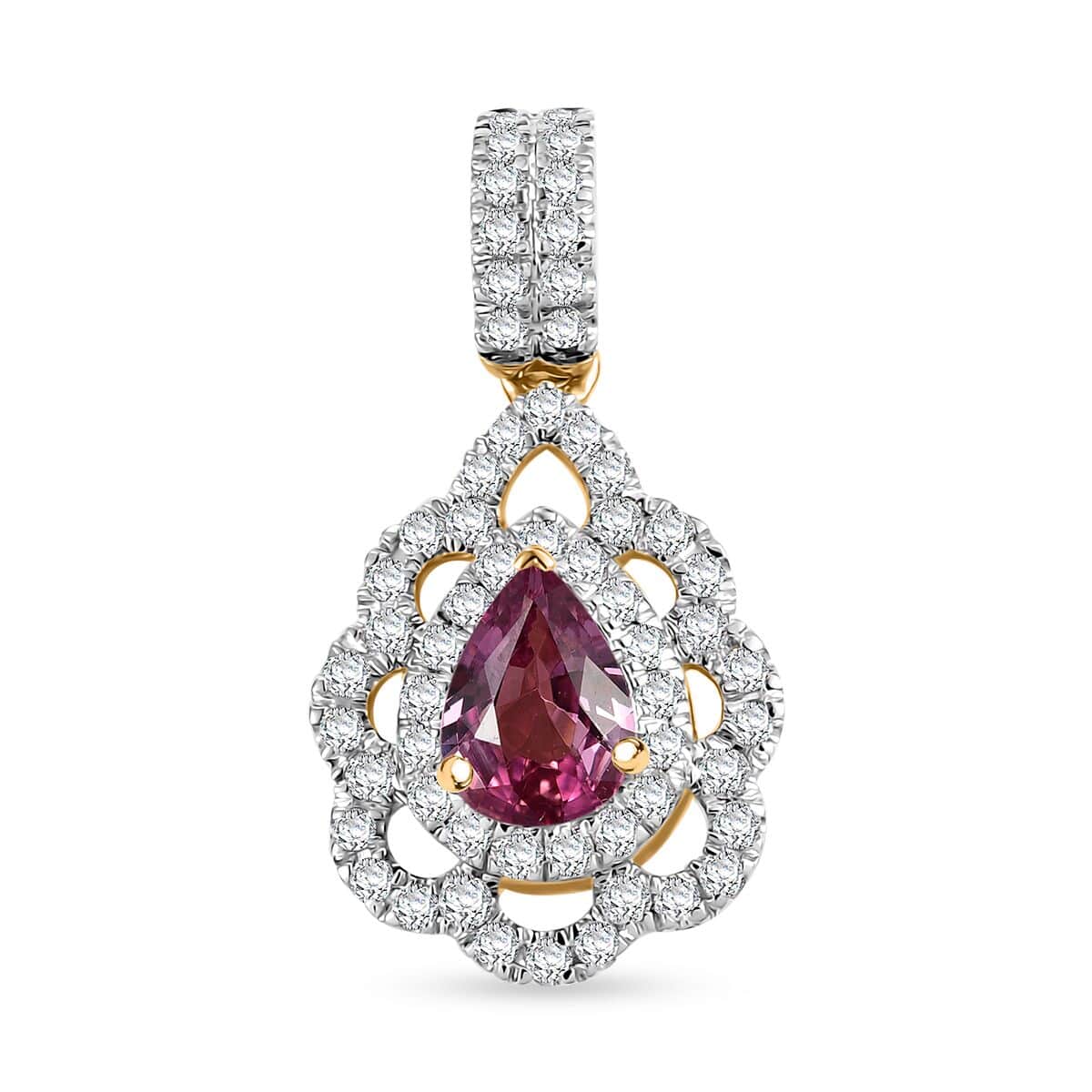 Certified & Appraised Luxoro AAA Padparadscha Sapphire and G-H I2 Diamond 1.40 ctw Pendant in 14K Yellow Gold image number 0