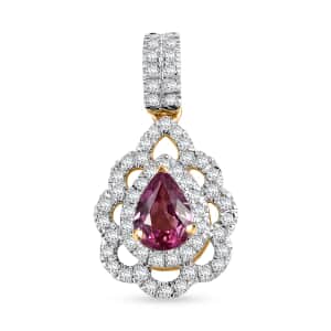 Certified & Appraised Luxoro AAA Padparadscha Sapphire and G-H I2 Diamond 1.40 ctw Pendant in 14K Yellow Gold