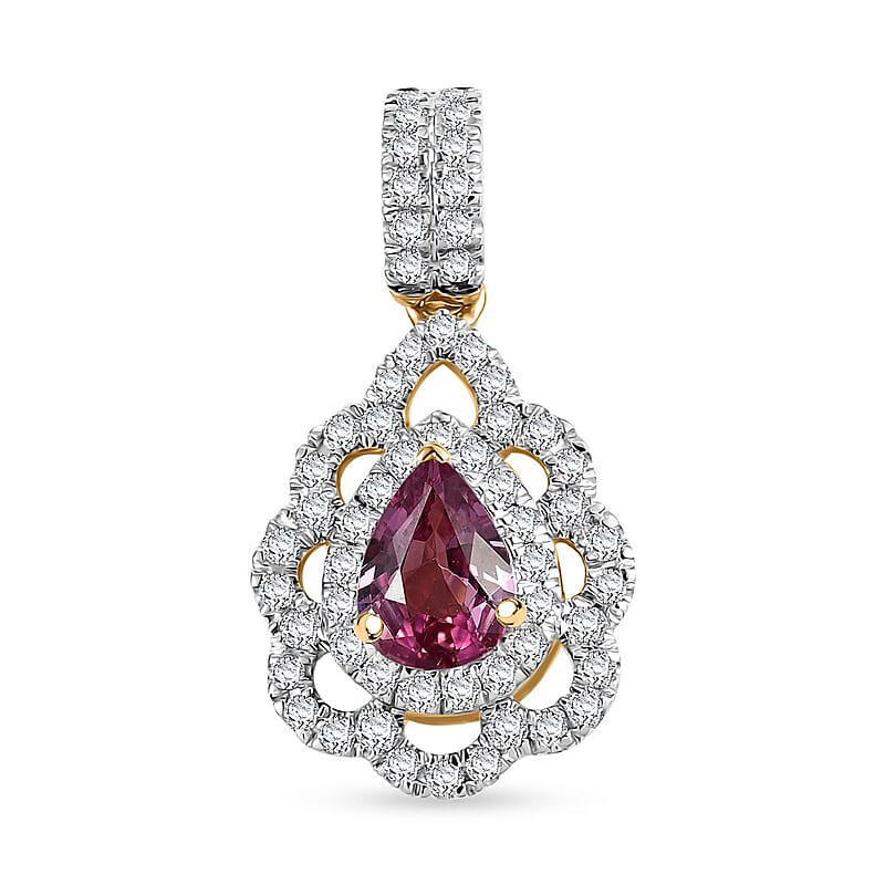 Certified & Appraised Luxoro AAA Padparadscha Sapphire and G-H I2 Diamond 1.40 ctw Pendant without Chain in 14K Yellow Gold