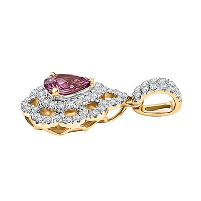 Certified & Appraised Luxoro AAA Padparadscha Sapphire and G-H I2 Diamond 1.40 ctw Pendant without Chain in 14K Yellow Gold