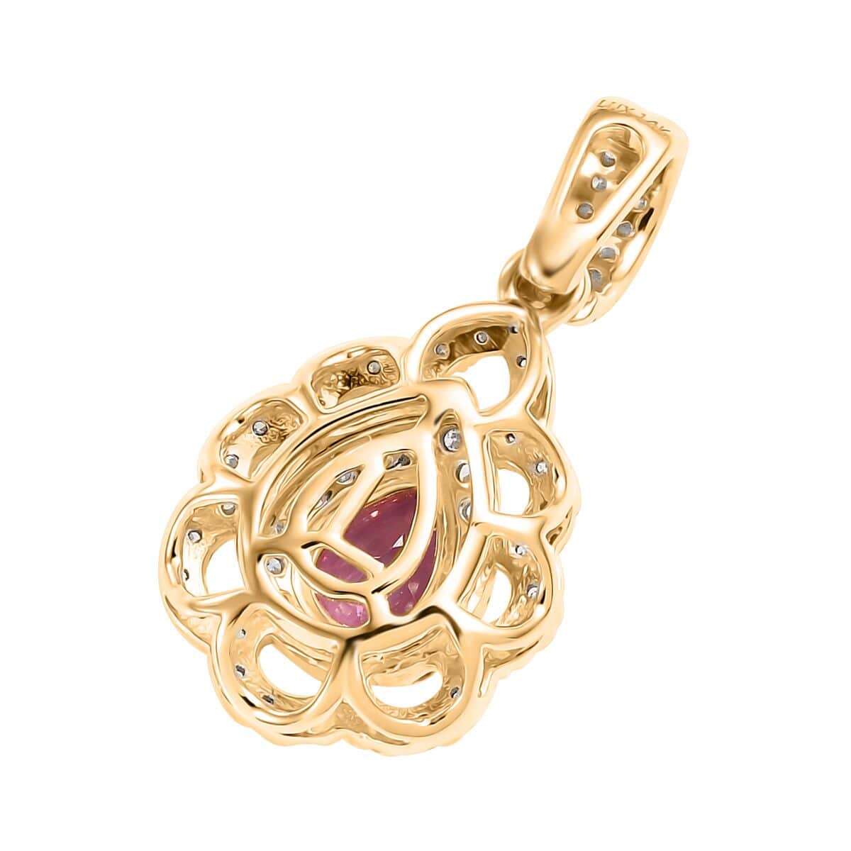 Certified & Appraised Luxoro AAA Padparadscha Sapphire and G-H I2 Diamond 1.40 ctw Pendant in 14K Yellow Gold image number 4